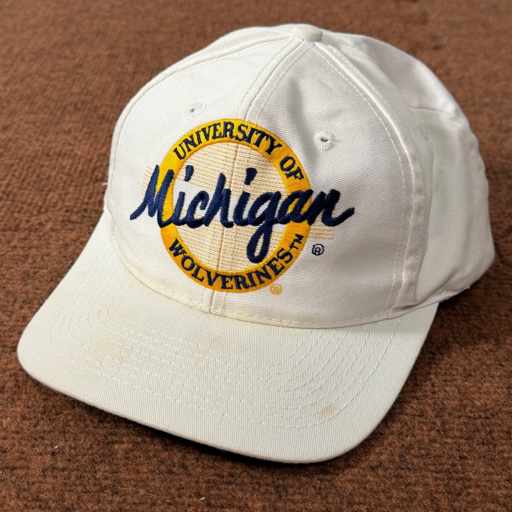 Vintage The Game Michigan Wolverines Snapback Hat White Green Underbrim 90s Cap
